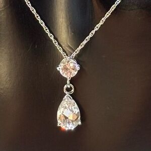 Diamonique Sterling Silver Tear Drop Pendant Necklace